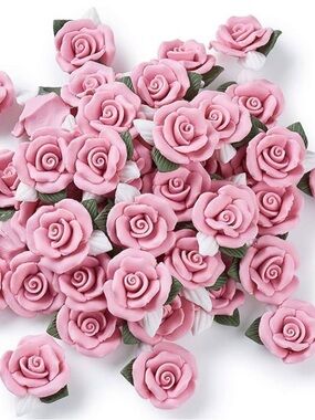 Pink Rose Clay Flowers - Pack of Decorative Embellishments handmade 25 piece